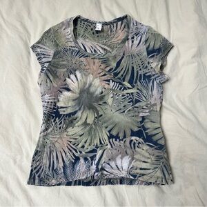 Vintage Suzy Shier Botanical Patterned‎ Baby Tee